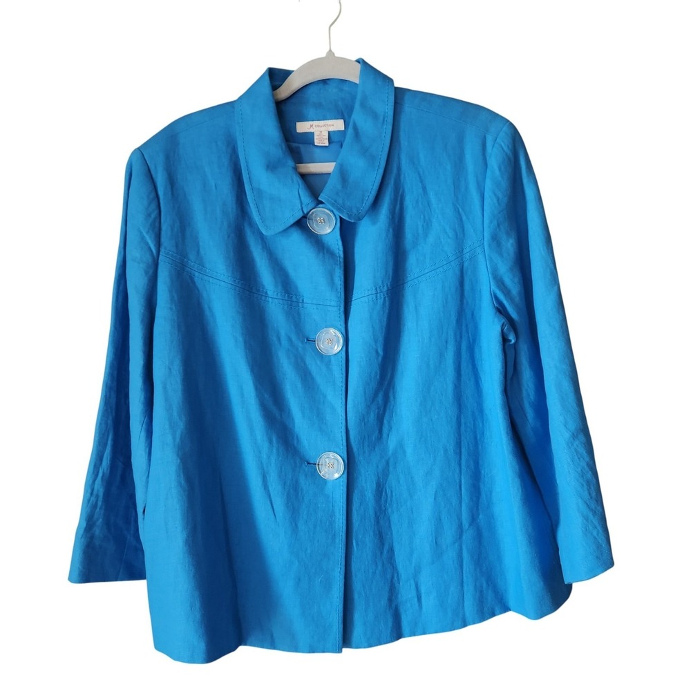JM‎ Collection 100% Linen Jacket Womens Size 18 Cerulean Blue Boxy NWOT